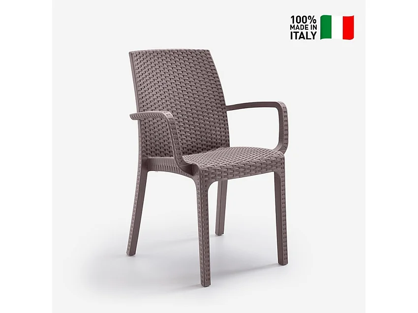 Silla apilable de ratán con reposabrazos para bar y jardín Indiana BICA