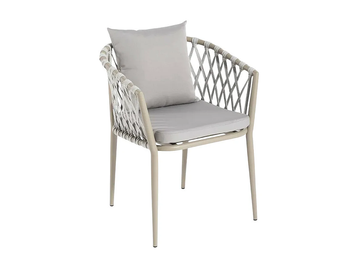 Silla de exterior de aluminio con cuerda y reposabrazos con cojines Verve - Gris