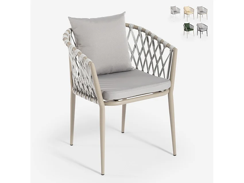 Silla de exterior de aluminio con cuerda y reposabrazos con cojines Verve - Gris