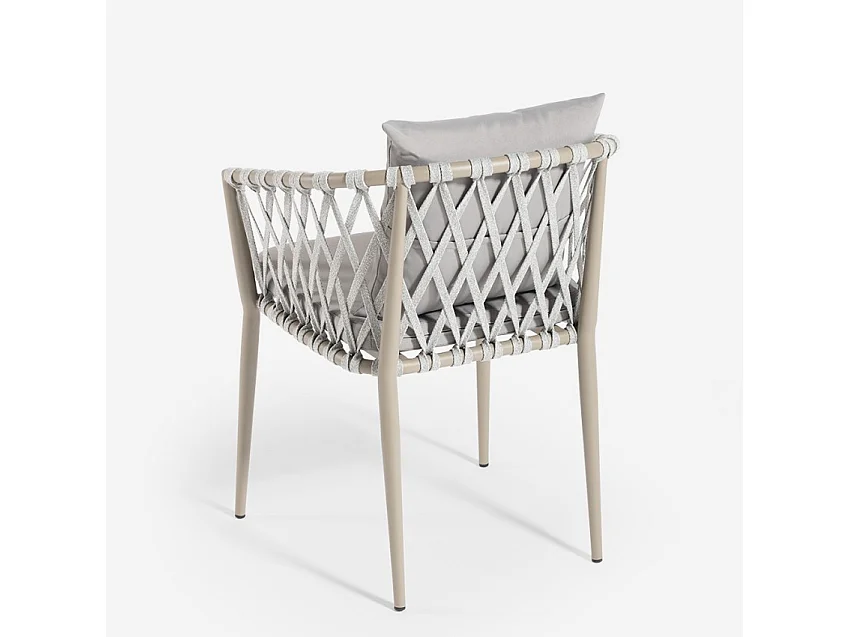 Silla de exterior de aluminio con cuerda y reposabrazos con cojines Verve - Gris