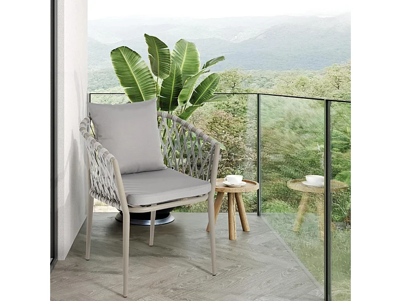 Silla de exterior de aluminio con cuerda y reposabrazos con cojines Verve - Gris