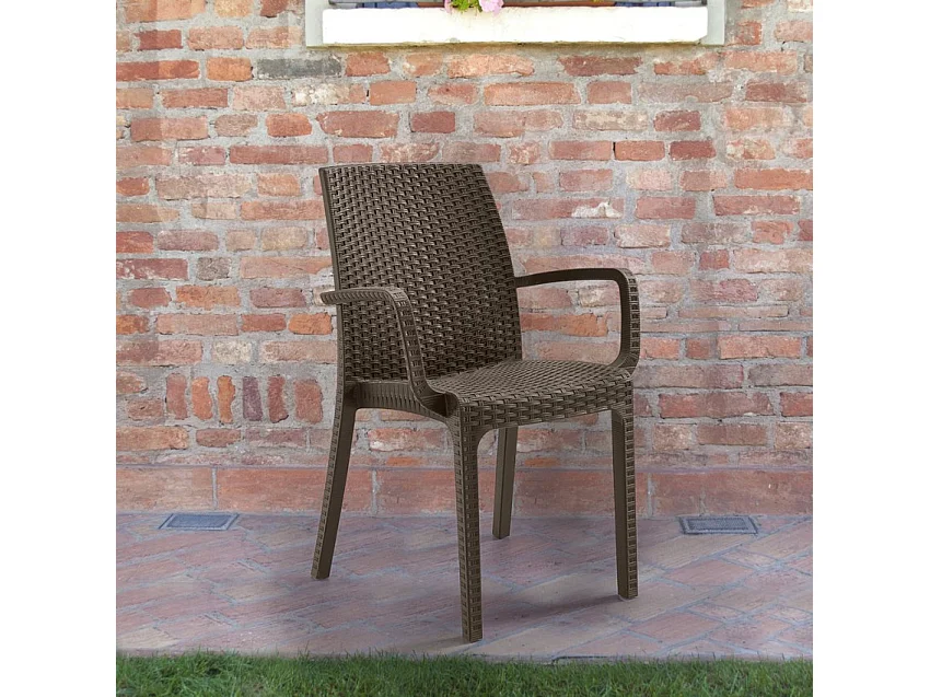 Silla apilable de ratán con reposabrazos para bar y jardín Indiana BICA