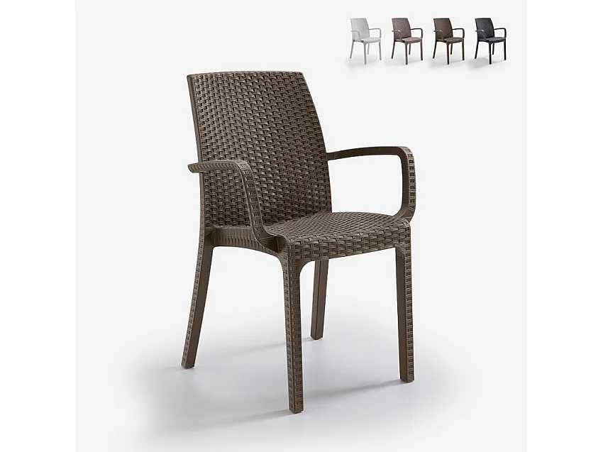 Silla apilable de ratán con reposabrazos para bar y jardín Indiana BICA