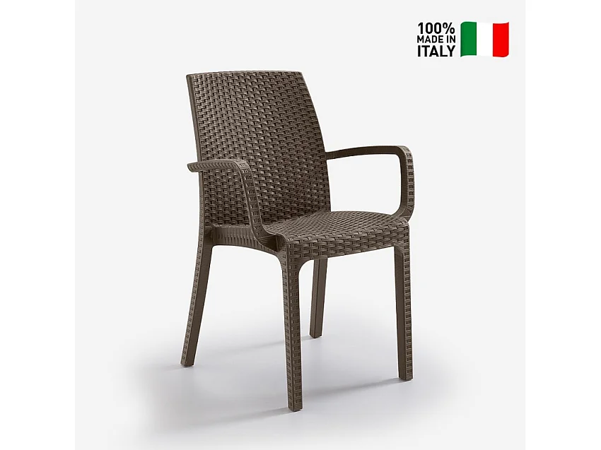 Silla apilable de ratán con reposabrazos para bar y jardín Indiana BICA