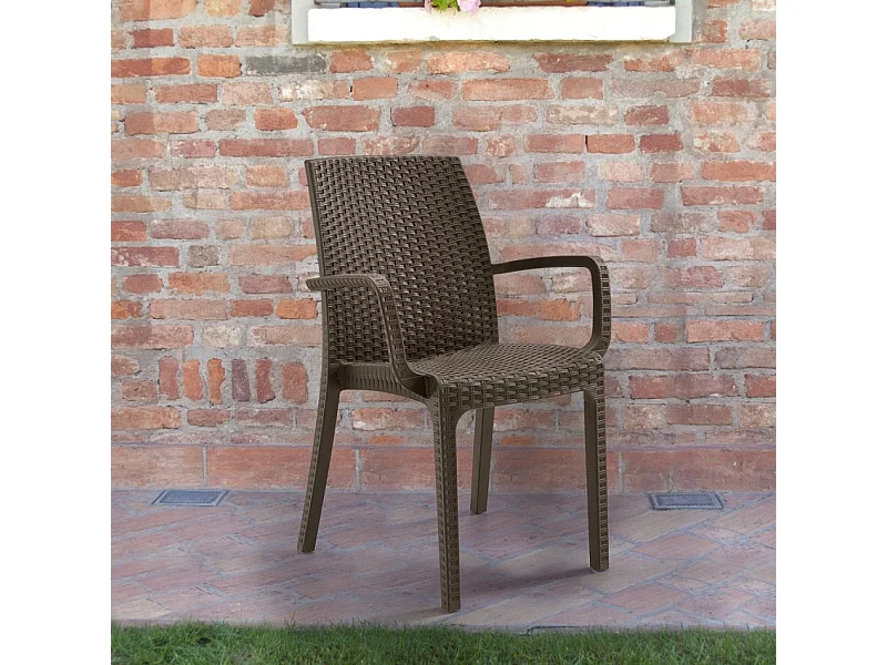 Silla apilable de ratán con reposabrazos para bar y jardín Indiana BICA