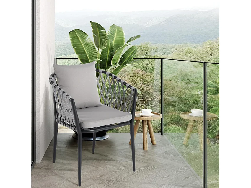 Silla de exterior de aluminio con cuerda y reposabrazos con cojines Verve - Negro