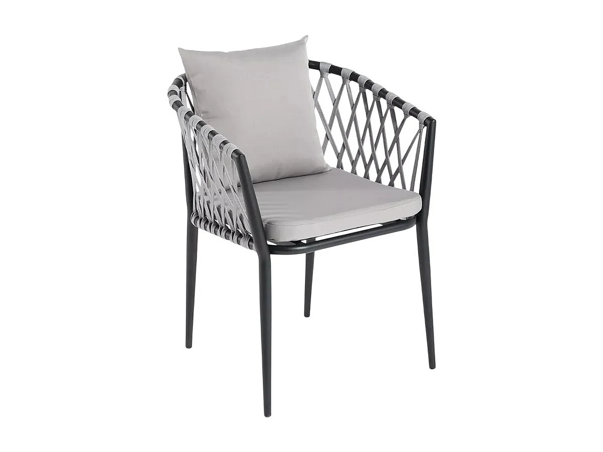 Silla de exterior de aluminio con cuerda y reposabrazos con cojines Verve - Negro