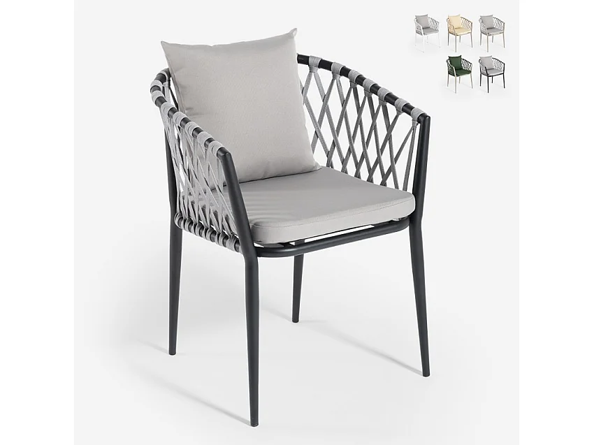 Silla de exterior de aluminio con cuerda y reposabrazos con cojines Verve - Negro