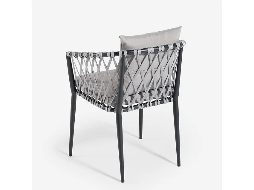 Silla de exterior de aluminio con cuerda y reposabrazos con cojines Verve - Negro