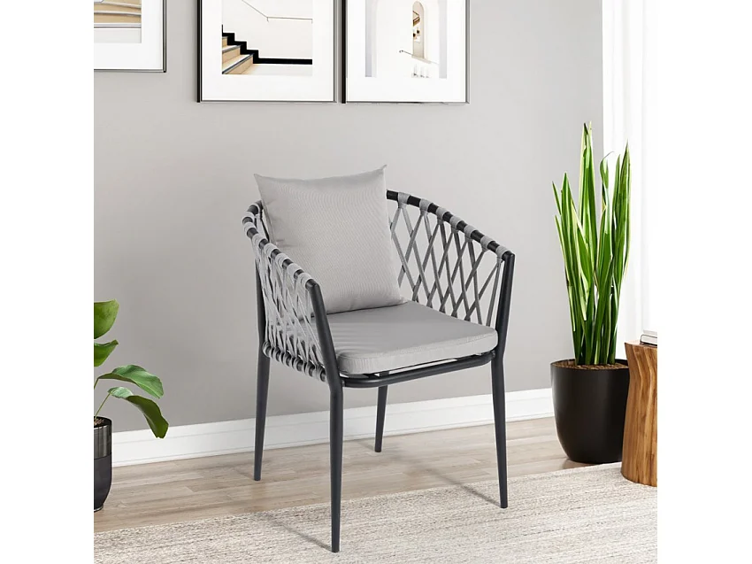 Silla de exterior de aluminio con cuerda y reposabrazos con cojines Verve - Negro