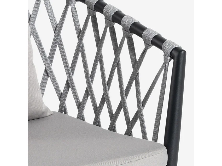Silla de exterior de aluminio con cuerda y reposabrazos con cojines Verve - Negro
