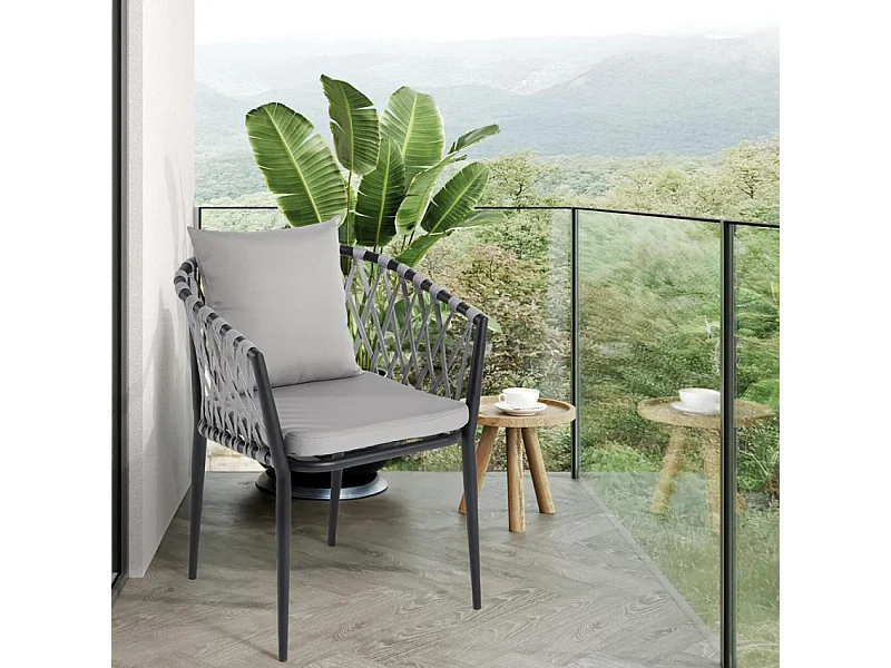 Silla de exterior de aluminio con cuerda y reposabrazos con cojines Verve - Negro