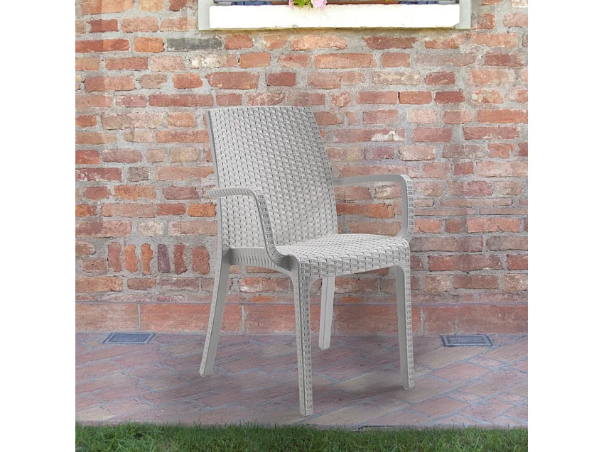 Silla apilable de ratán con reposabrazos para bar y jardín Indiana BICA