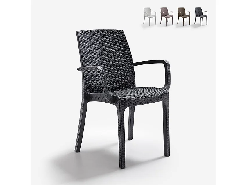 Silla apilable de ratán con reposabrazos para bar y jardín Indiana BICA