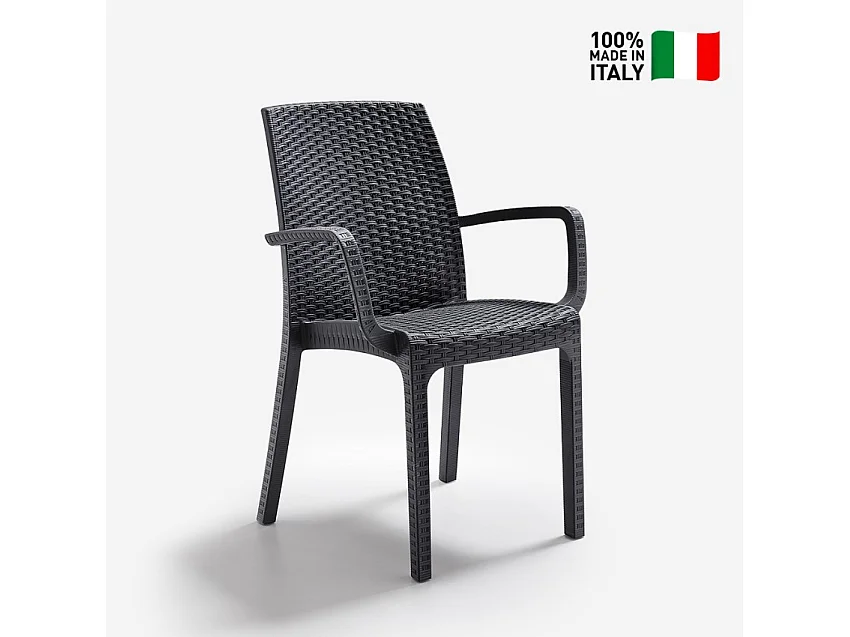 Silla apilable de ratán con reposabrazos para bar y jardín Indiana BICA
