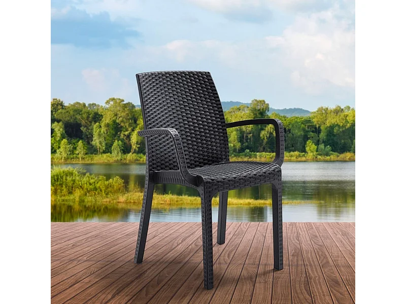 Silla apilable de ratán con reposabrazos para bar y jardín Indiana BICA