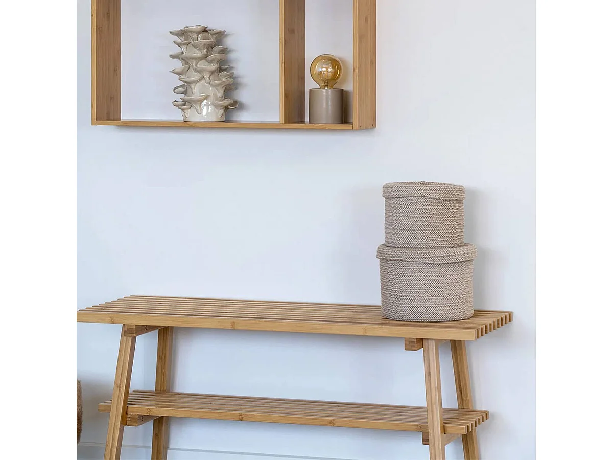 SYBELLE - Lot de 2 paniers ronds en coton beige avec couvercles