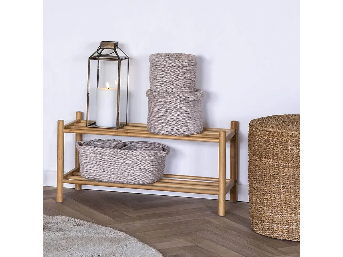 SYBELLE - Lot de 2 paniers ronds en coton beige avec couvercles