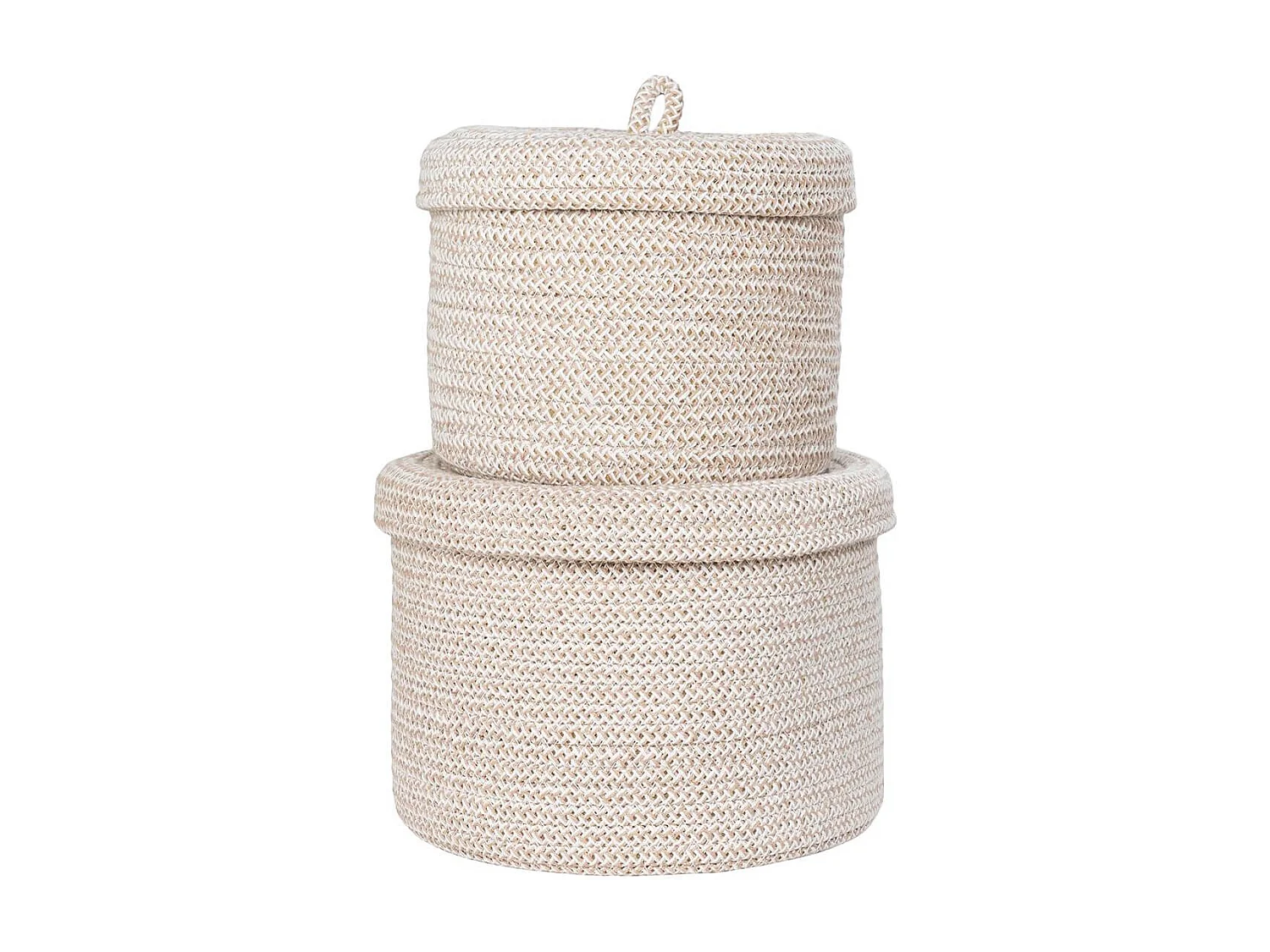 SYBELLE - Lot de 2 paniers ronds en coton beige avec couvercles