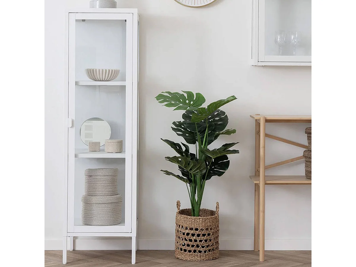 SYBELLE - Lot de 2 paniers ronds en coton beige avec couvercles