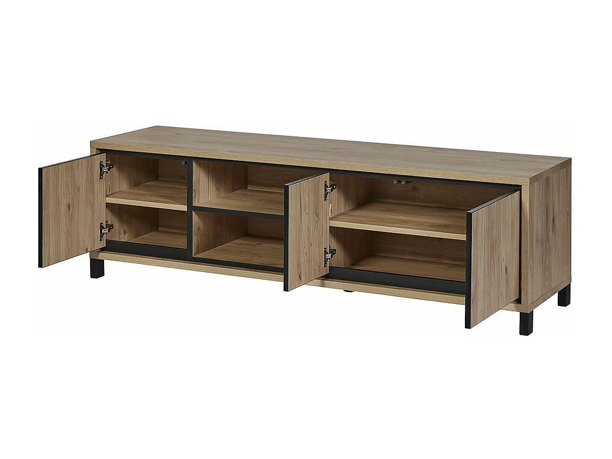 ANTHONY - Meuble TV 170cm Aspect bois Détail Déco Lignes Verticales Noires