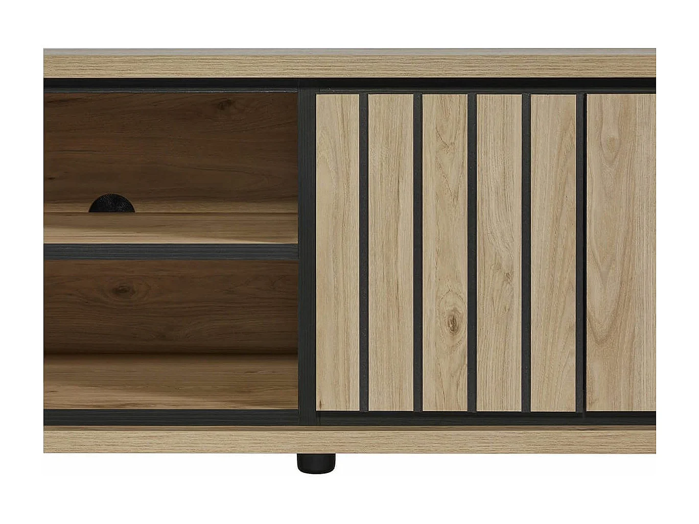 ANTHONY - Meuble TV 170cm Aspect bois Détail Déco Lignes Verticales Noires