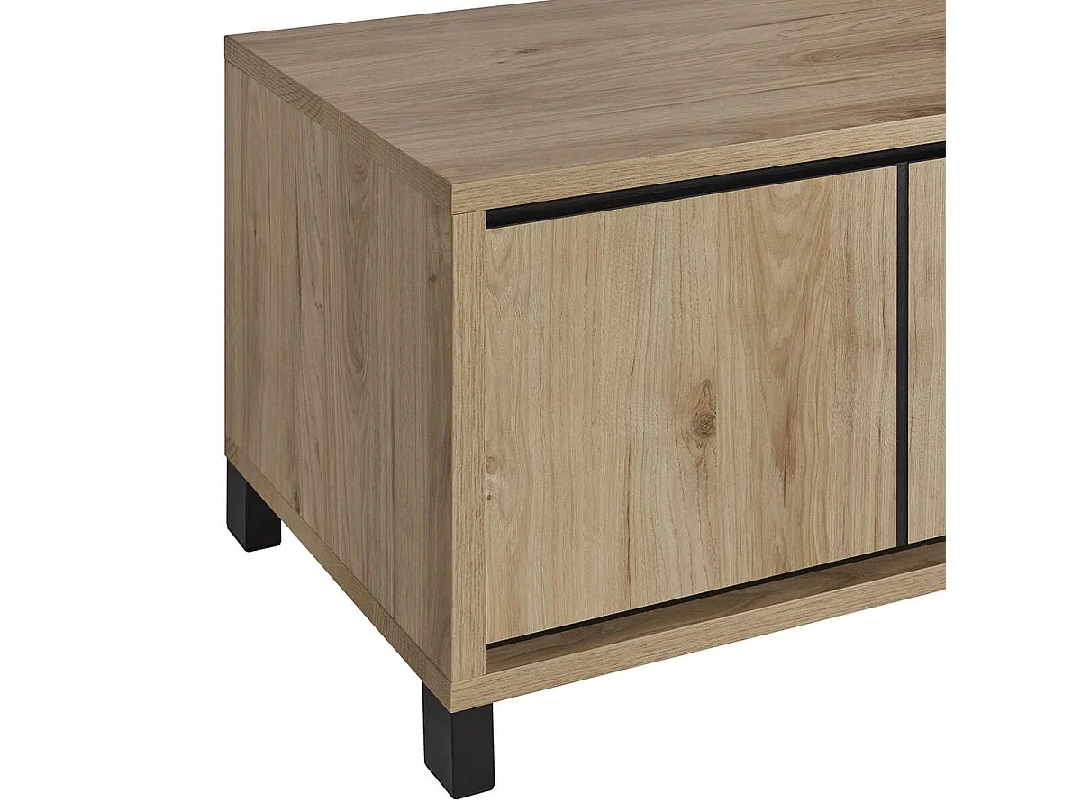 ANTHONY - Meuble TV 170cm Aspect bois Détail Déco Lignes Verticales Noires