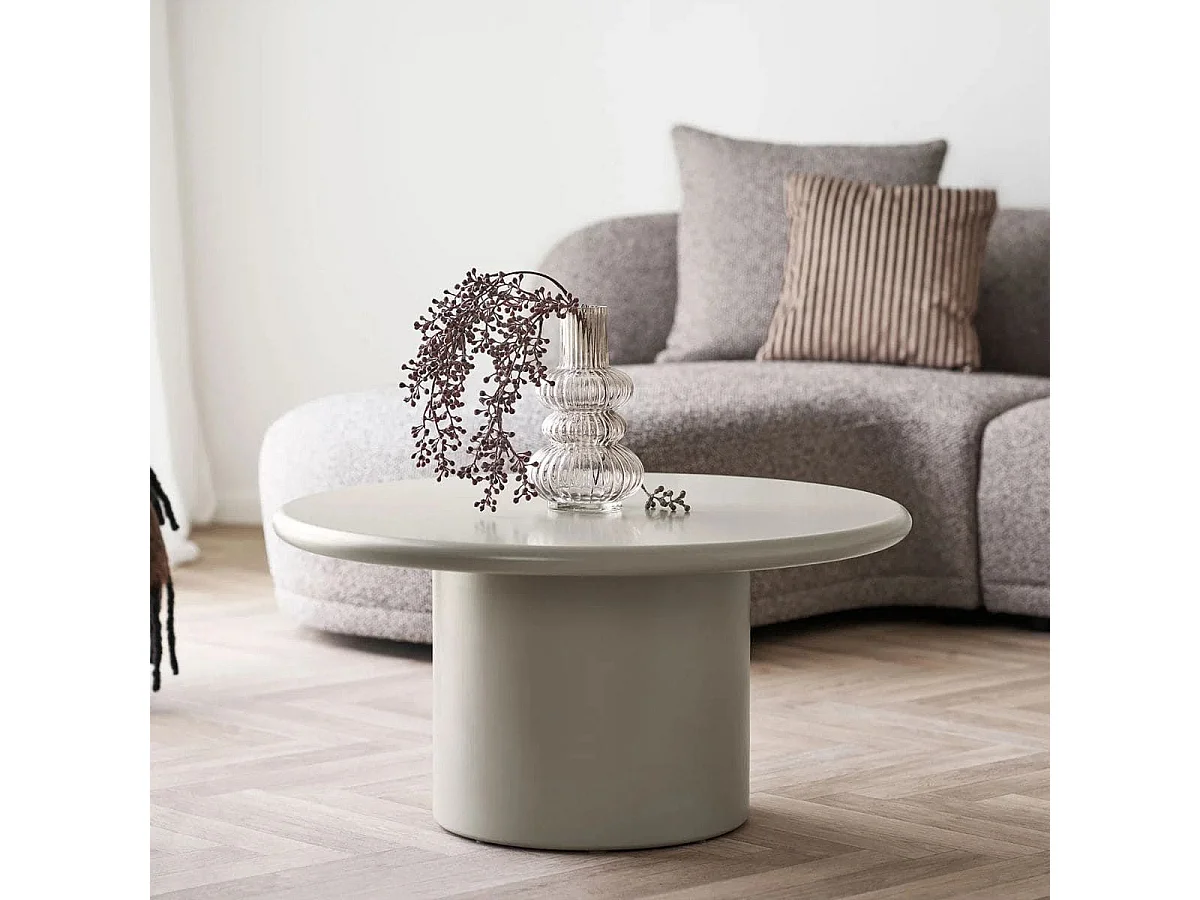 NAVALIA - Table basse ronde pied central en MDF laqué sable