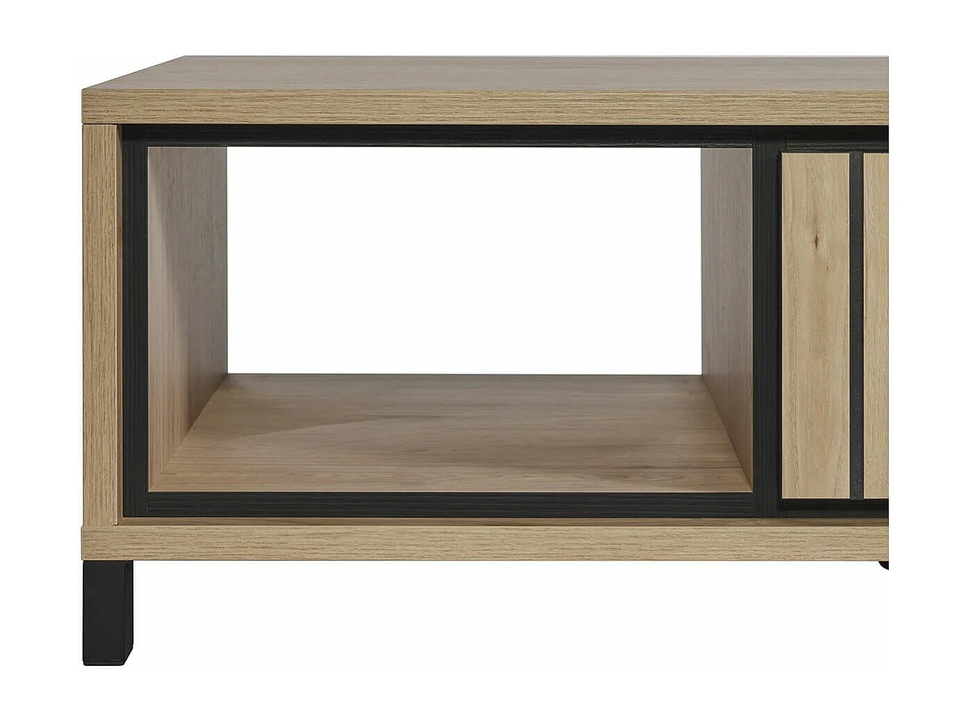 ANTHONY - Table Basse 1 Tiroir Aspect bois Détail Déco Lignes Verticales Noires