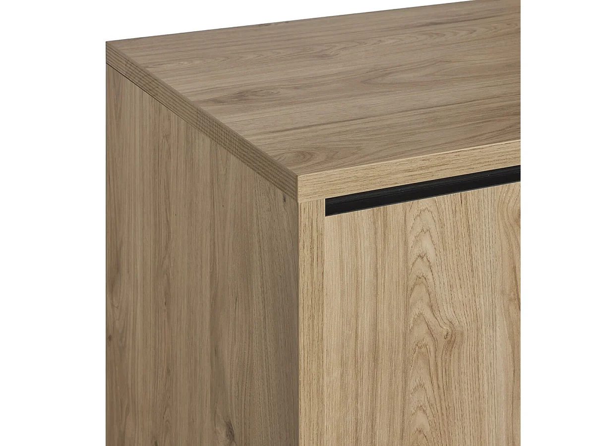 ANTHONY - Buffet 4 Portes 188cm Aspect bois Détail Déco Lignes Verticales Noires