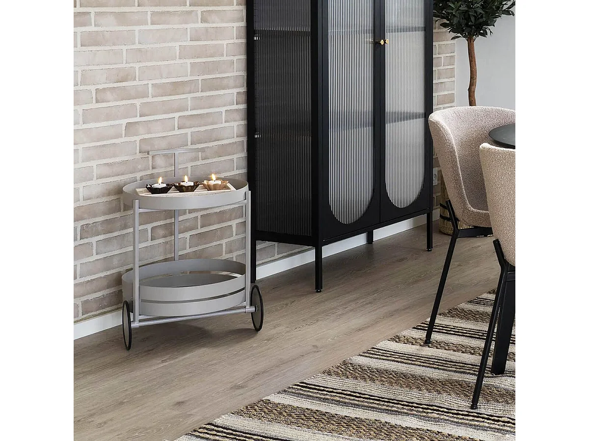 BENJI - Desserte ronde en métal gris clair 2 niveaux