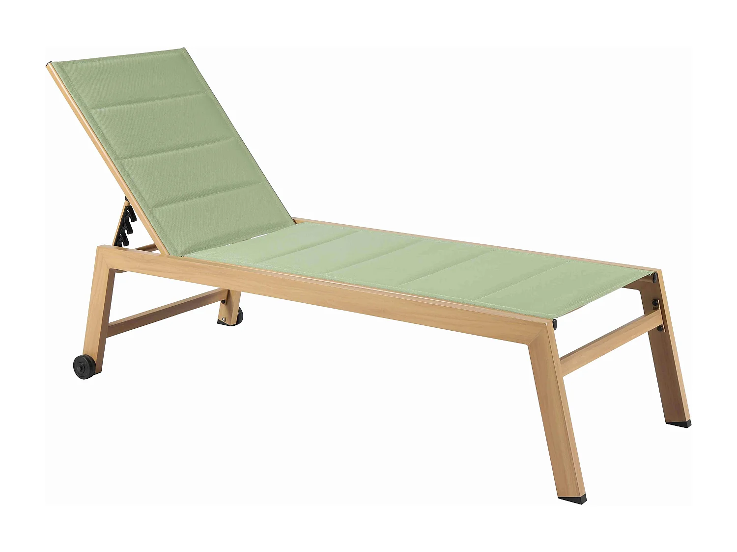 Lot de 2 bains de soleil effet bois inclinable avec roues vert sauge - Futuna