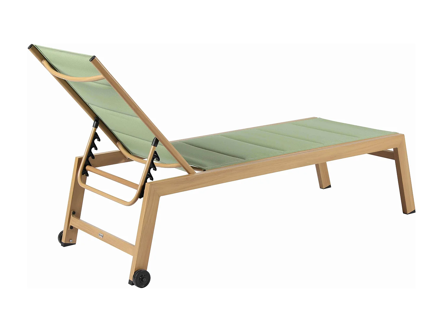 Lot de 2 bains de soleil effet bois inclinable avec roues vert sauge - Futuna