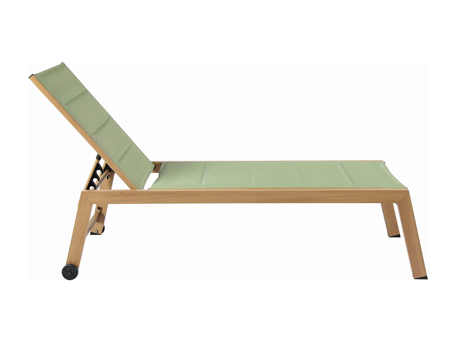 Lot de 2 bains de soleil effet bois inclinable avec roues vert sauge - Futuna