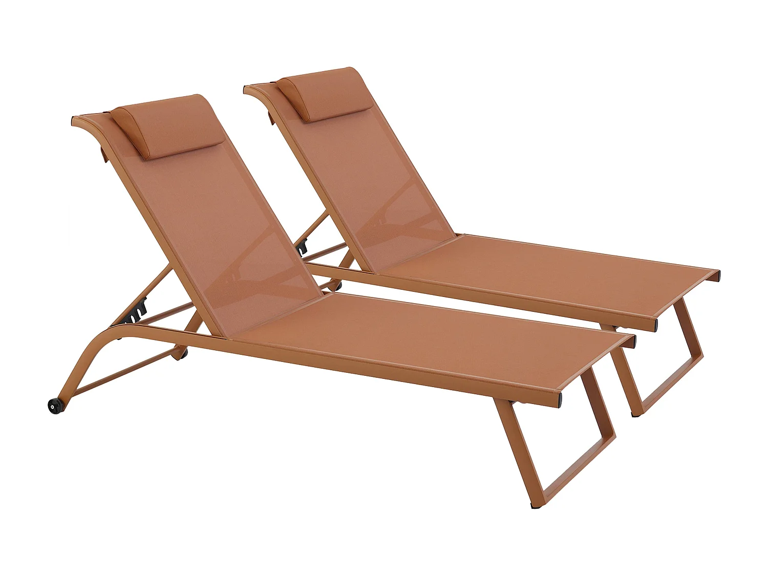 Lot de 2 bains de soleil inclinable avec roues terracotta - Olmeta