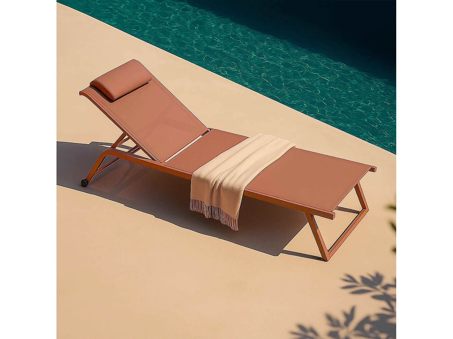 Lot de 2 bains de soleil inclinable avec roues terracotta - Olmeta