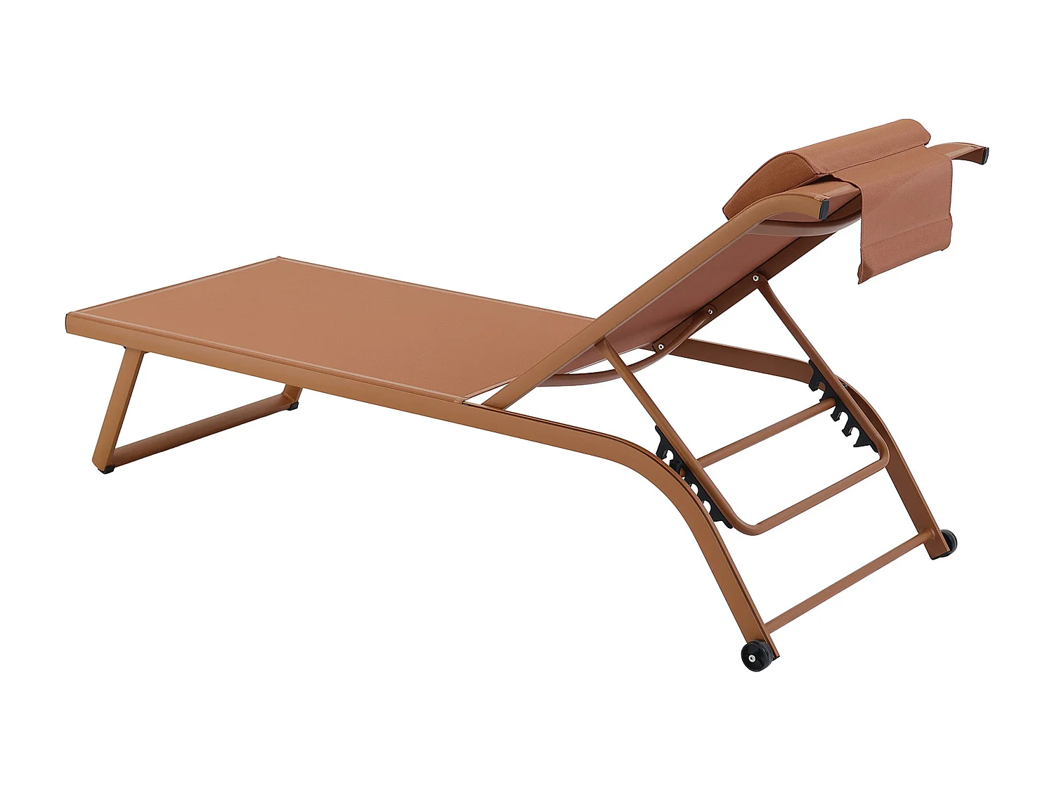 Lot de 2 bains de soleil inclinable avec roues terracotta - Olmeta