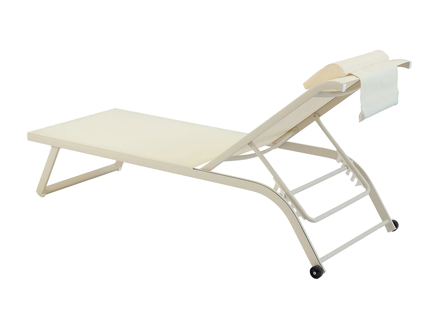 Lot de 2 bains de soleil inclinable avec roues ivoire - Olmeta