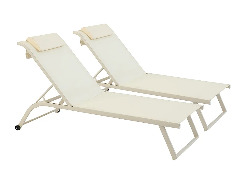 Lot de 2 bains de soleil inclinable avec roues ivoire - Olmeta