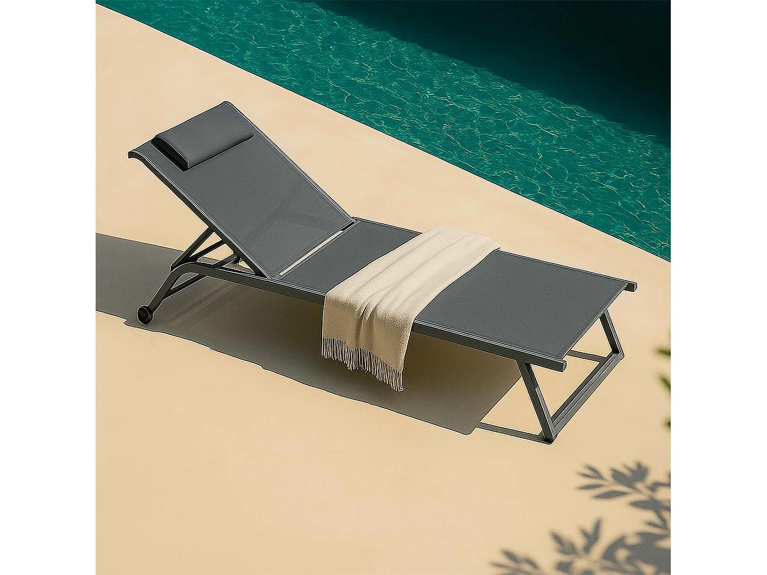 Lot de 2 bains de soleil inclinable avec roues gris - Olmeta