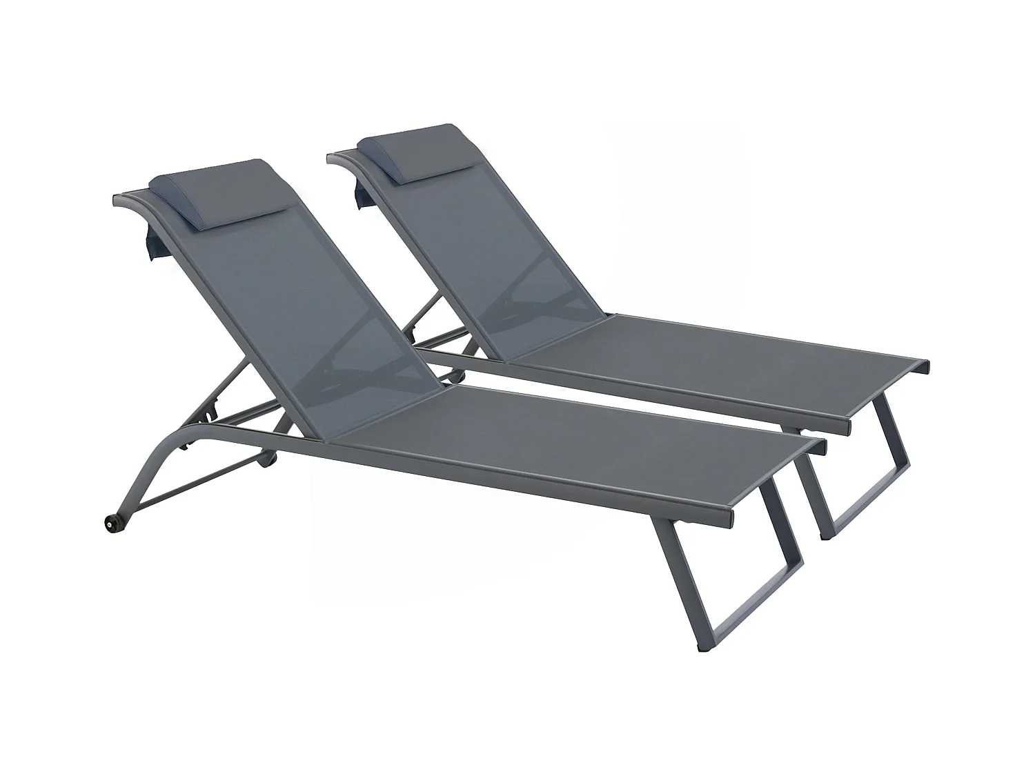 Lot de 2 bains de soleil inclinable avec roues gris - Olmeta