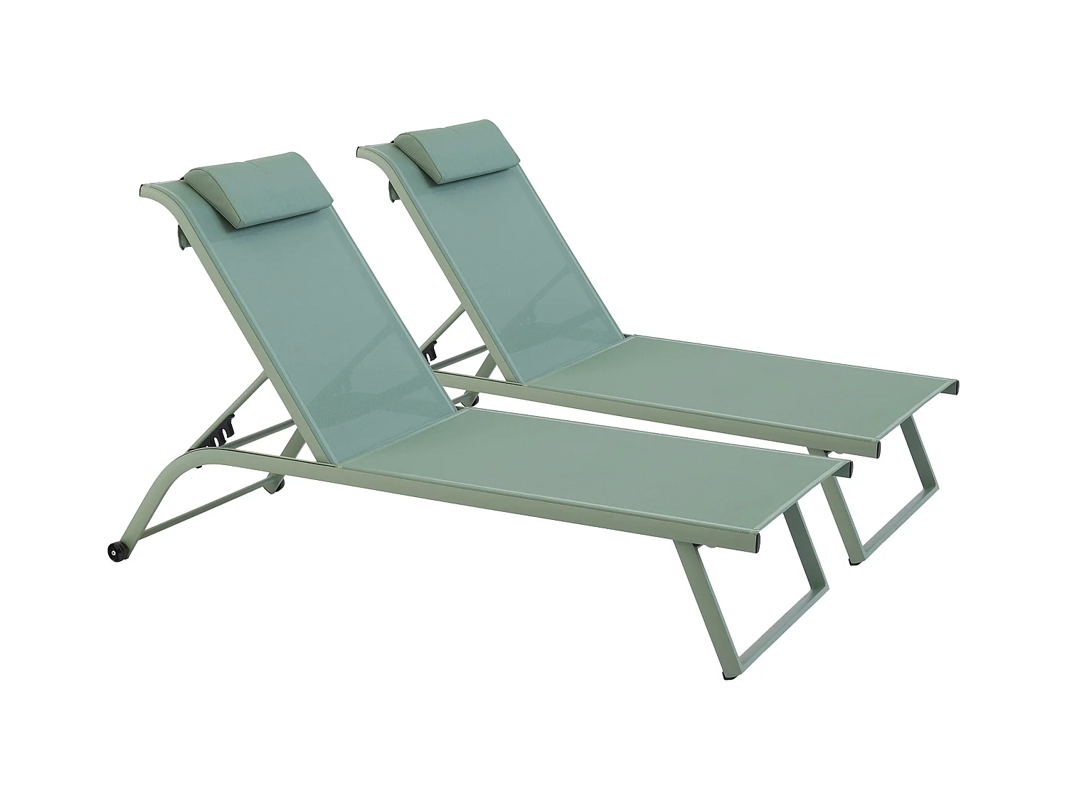 Lot de 2 bains de soleil inclinable avec roues vert cactus - Olmeta