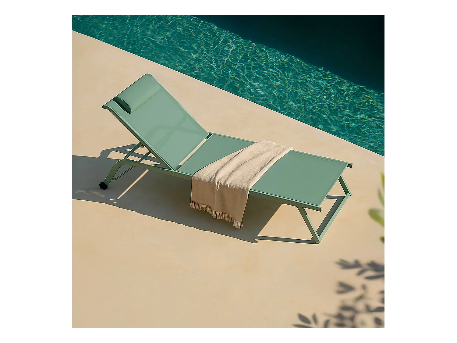 Lot de 2 bains de soleil inclinable avec roues vert cactus - Olmeta
