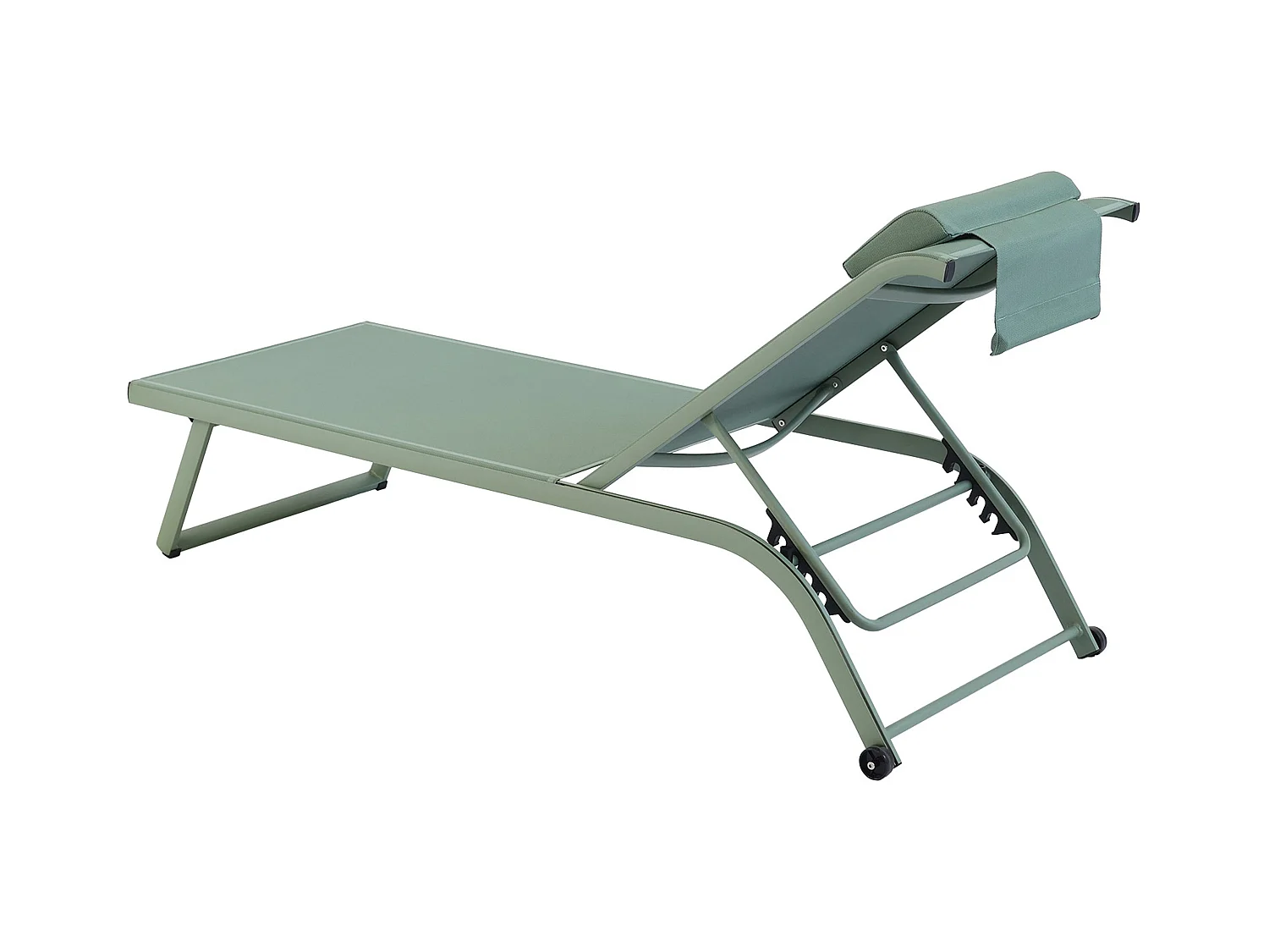 Lot de 2 bains de soleil inclinable avec roues vert cactus - Olmeta