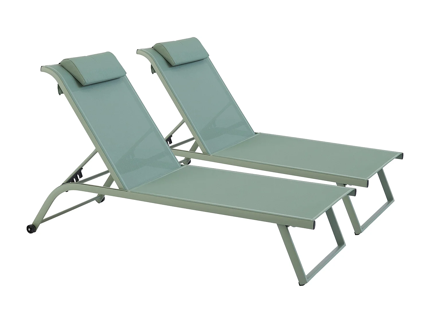 Lot de 2 bains de soleil inclinable avec roues vert cactus - Olmeta