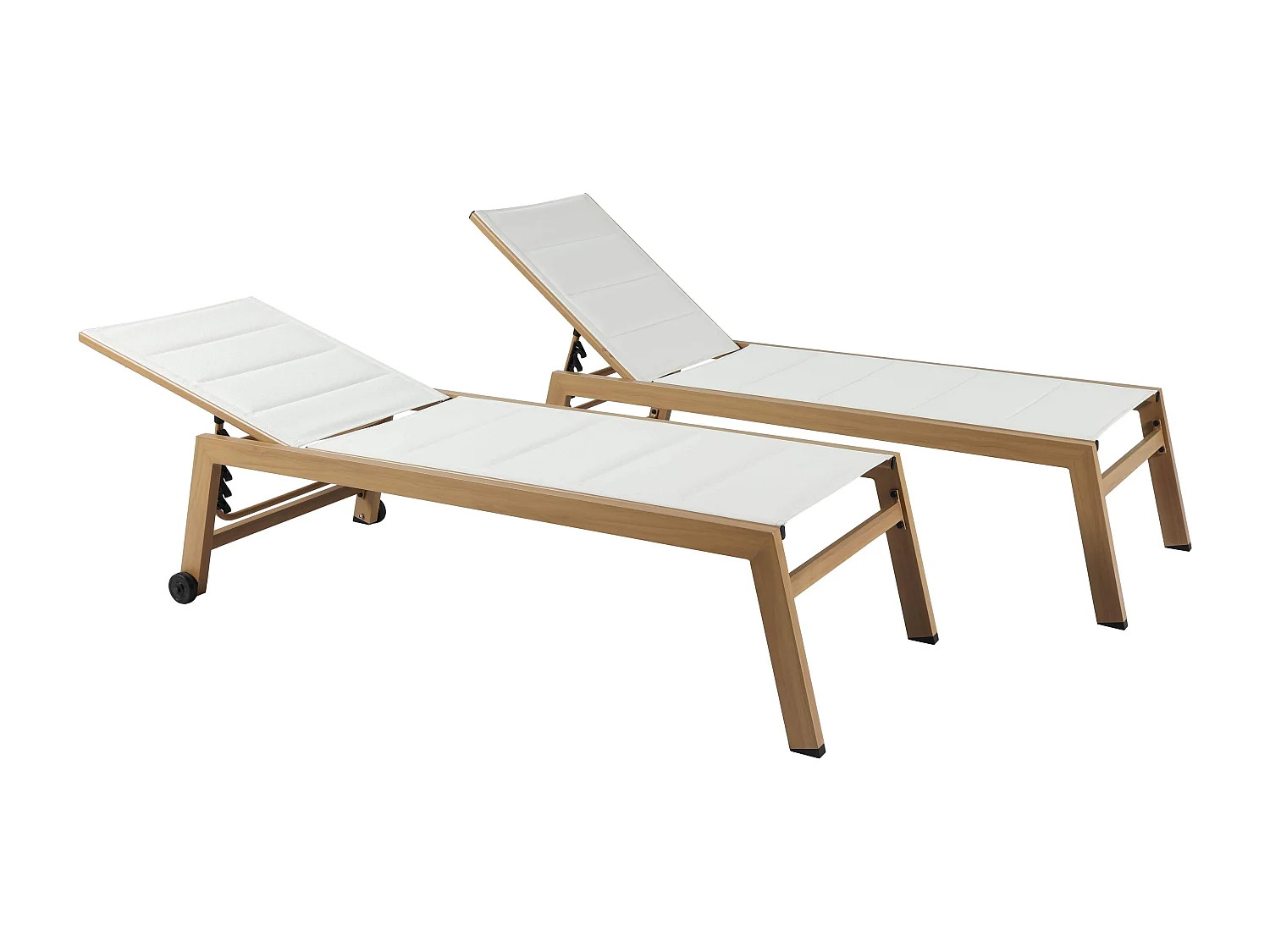 Lot de 2 bains de soleil effet bois inclinable avec roues blanc - Futuna
