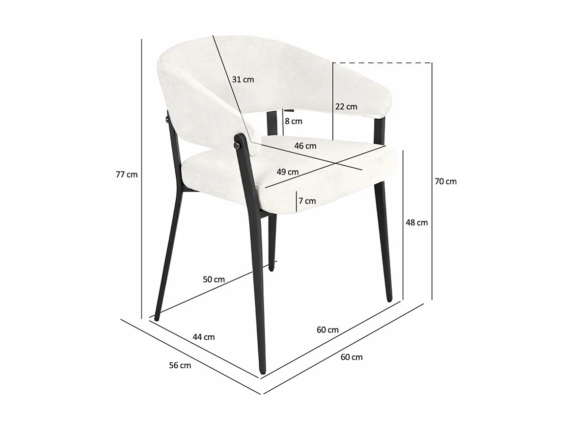 Lot de 2 chaises accoudoirs en tissu écru et structure métal - HELGA