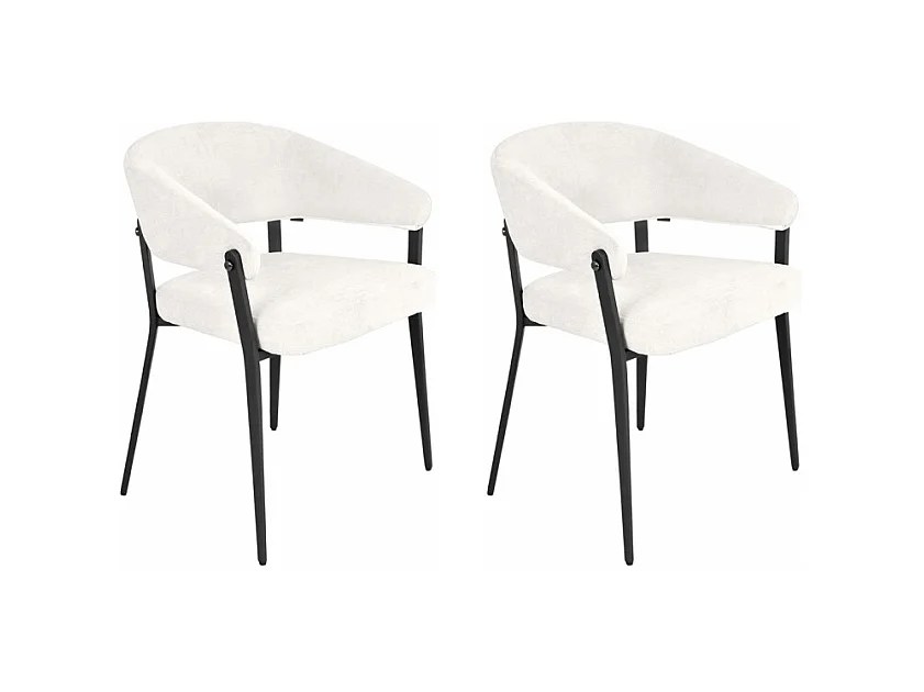 Lot de 2 chaises accoudoirs en tissu écru et structure métal - HELGA