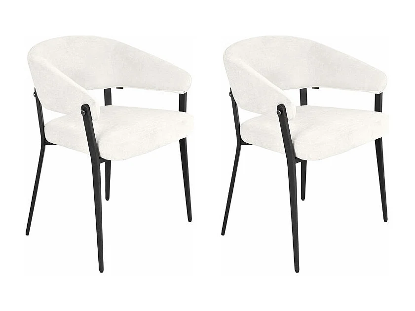 Lot de 2 chaises accoudoirs en tissu écru et structure métal - HELGA