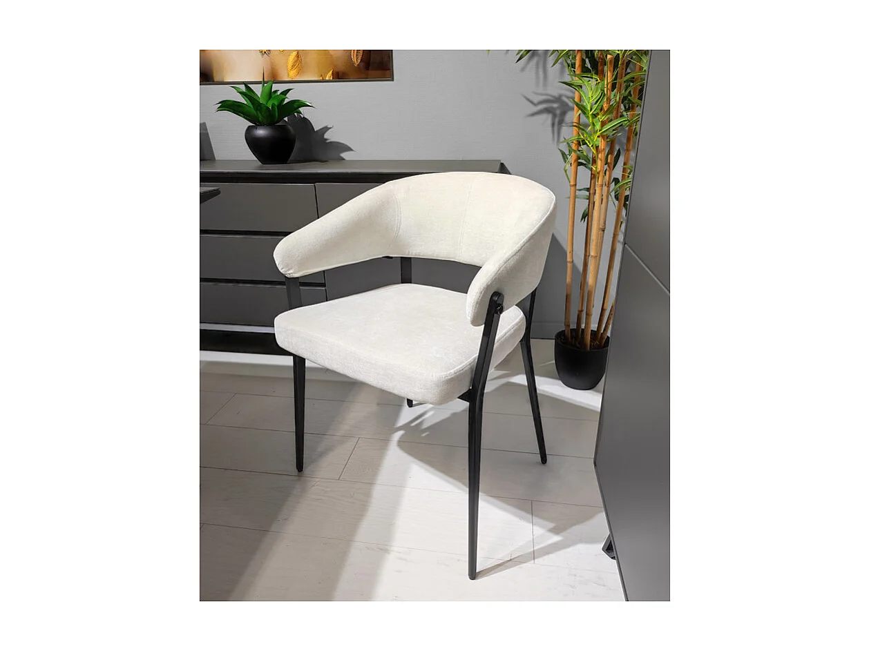 Lot de 2 chaises accoudoirs en tissu écru et structure métal - HELGA